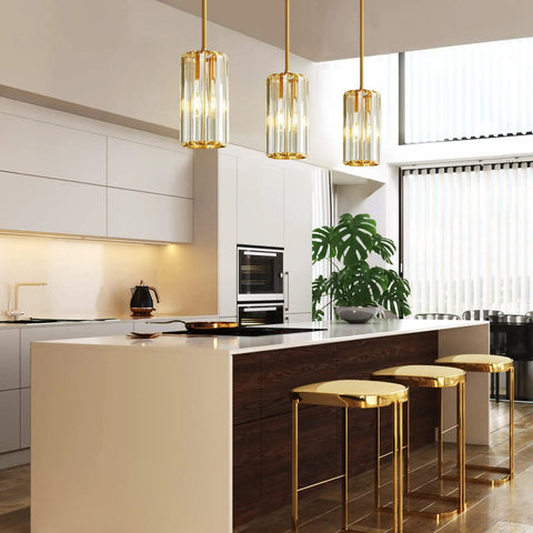 Gold Pendant Lighting Set Modern Mini Crystal Chandeliers Adjustable Pendant Light Fixture For Kitchen Island Dining Room Corridor Bedroom 2 Pack Luxe Glow And Cozy Vibe over a kitchen island.