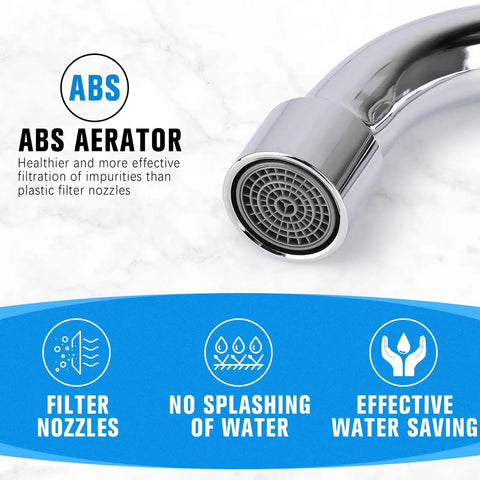Close-up of ABS aerator on Straight Up Heavy Duty Wall Mount Utility Sink Faucet with polished chrome finish.