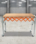 Versatile Adjustable Roller Conveyor Stand With Expandable Gravity Table For Moving Heavy Oak Or Plywood 110 Lbs Capacity Flexibility, shown in orange.
