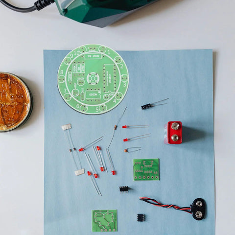 Beginner Soldering Practice Kit, 4 Pack DIY Electronics Training Boards For Realistic Welding Skills, components displayed