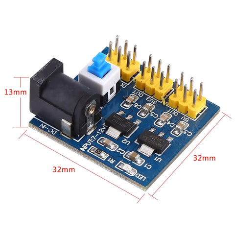 DC DC Buck Converter Module Step Down Power Supply 12V To 3.3V 5V And 12V Outputs, PCB Mount, 32x32x13mm, angled view