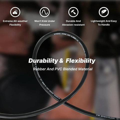 Image showing Three Eighths Inch Hybrid Air Hose 50 Foot Heavy Duty Air Compressor Hose With Kink Resistant Design All Weather Flex