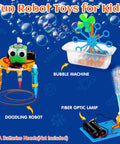 Colorful robot kit set for kids with doodling robot, bubble machine, and fiber optic lamp from Six Piece Robot Kit Set For Kids 5 To 12 Build Reptile Robot Balance Car Bubble Machine Fiber Lamp And Sliding Plane With Motors Hands On STEM Science Experiments Engineering Toys For Boys And Girls Outdoor DIY Projects.