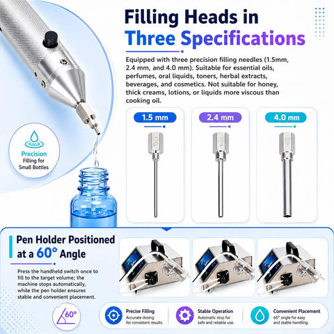 Savage High-Flow Automatic Bottle Filler Machine With Precision Multi-Mode Tech For Narrow Mouth Bottles And Tiny Neck Diameters Starting At 2mm with filling heads
