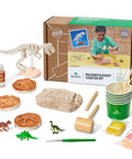 Dinosaurs Fossil Dig Kit For Kids Ages 6 And Up, Real World Science Excavation And Skeleton Assembly, Dig Up Bones, Build A Full Dino Replica With Mini Dinosaurs, Modeling Clay, Plaster, And Geologic Timescale Facts Poster; kit contents laid out