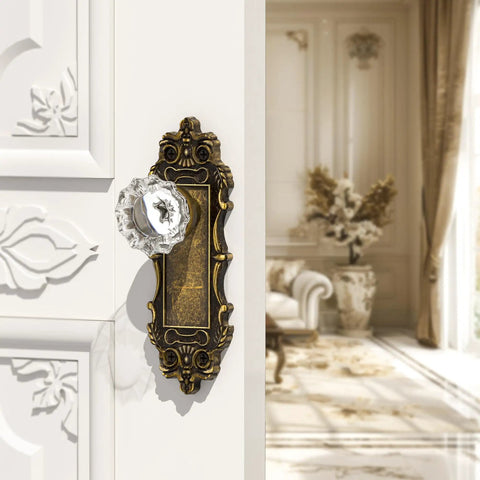 Antique Bronze Dummy Door Knobs Two Pack With Crystal Glass Interior Handles For Hallway Pantry And Closet Doors Old School Vintage Vibe Easy Install And Durable Antique Hardware For Home shown on a white interior door