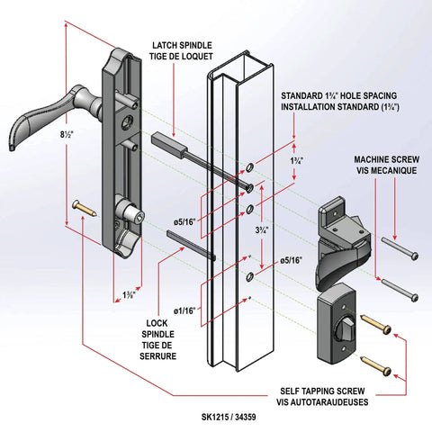 Diagram of Out Swing Door Lever with Deadbolt Lock Matte Black Replacement Handle for Storm Doors Keyed Entry, installation view