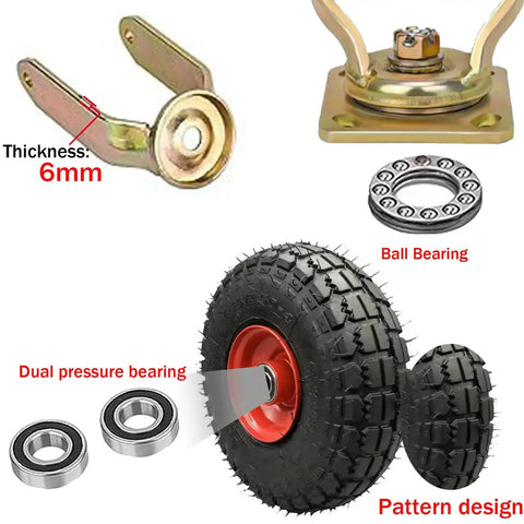Pair Of Heavy Duty Inflatable Casters With Grippy Rubber Tires And Rolls Like A Dream Double Ball Bearings, industrial swivel components and tires.