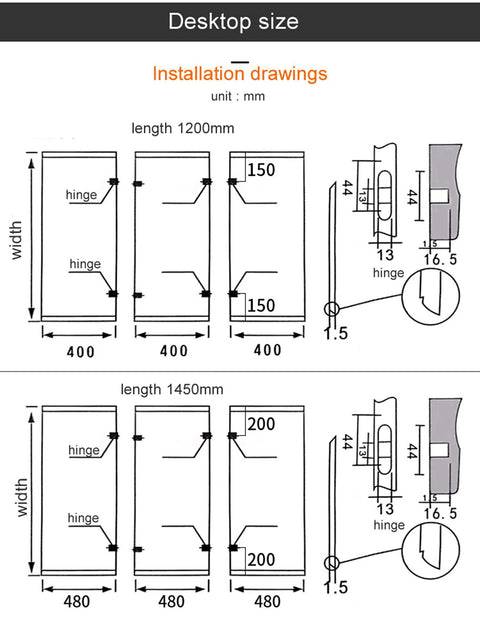 Installation diagram for Beefy Aluminum Telescopic Cabinet Drawer Slide Rail For Concealed Desks And Kitchen Countertops 1450mm