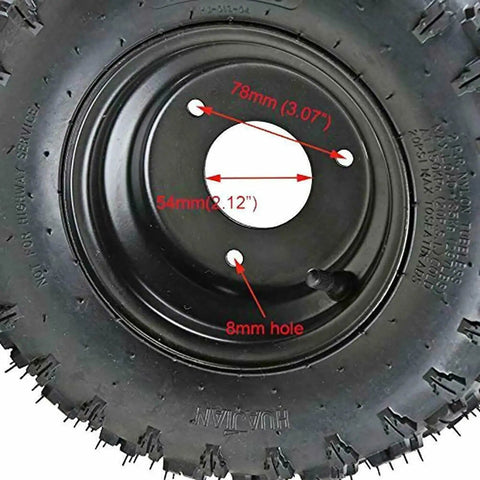 Close-up of wheel from Compact 29 Inch Go Kart Rolling Chassis Kit With Four 6 Inch Wheels For Diy Builds T8F Drive And Front Steering Ready To Roll For Junior Karts And Drift Trikes Four Wheel Set Included showing measurements 78mm and 54mm hole sizes