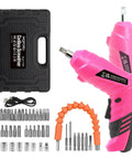 Pink Cordless Mini Screwdriver Kit With 3.7V Rechargeable Power, 47-Piece Driver Bit Set, 3Nm Electric Torque, and Storage Case