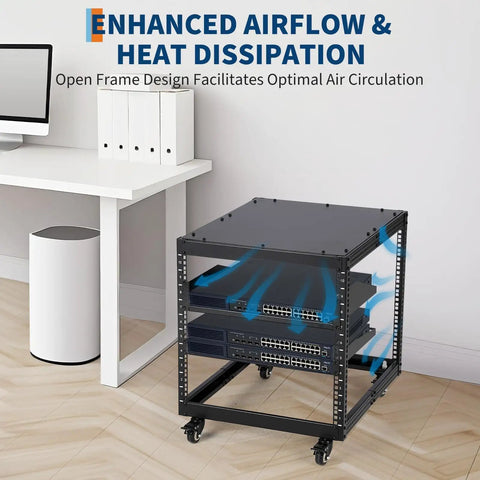 Rock Solid 15U Open Frame Network Server Rack Wall Mount Or Floor Stand Adjustable Depth 23 To 40 Inches Heavy Duty Carbon Steel Equipment Rack For Av It Gear With Vented Shelves Built Tough, showing optimal airflow design.