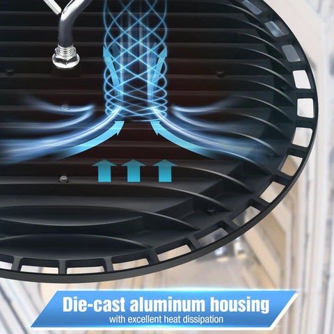 Die-cast aluminum housing of Blazing Bright 300W UFO Led High Bay Light showing excellent heat dissipation design.