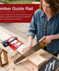 Heavy Duty Chainsaw Mill Rail Positioner For Bullseye Plank Cutting and Zero Hassle Setup showing user using a saw with alloy guide rack.