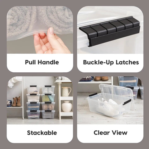 Solid Clear Storage Bins With Lids 4 Pack 13 Quart Plastic Containers Stackable Closet Organizers Tapered Nesting Crates Keep Your Stuff Neat Durable Home Organization Setup Made In Usa
