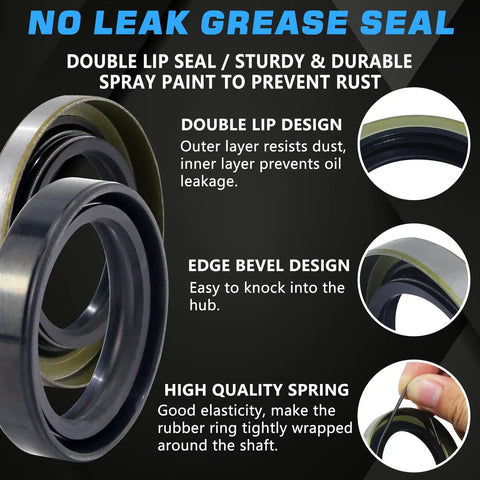 Close-up of double lip grease seal design in Two Piece 1 Inch Trailer Hub Bearings Kit With L44643 L44610 Bearings, D Style Tang Washers, 12192TB 15192TB Grease Seals, Cotter Pins For 2000-2200 Lbs BT8 Straight Spindle EZ Lube, highlighting durability and rust prevention features.