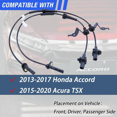 Front Abs Wheel Speed Sensor 2 Pcs Built Tough Kit For 2013 2017 Honda Accord And 2015 2020 Acura TLX showing compatible sensors.