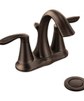 Eva Oil-Rubbed Bronze Two-Handle Centerset Lavatory Faucet With Drain Assembly For 4-Inch Countertop Bathroom Sink 3-Hole Setup