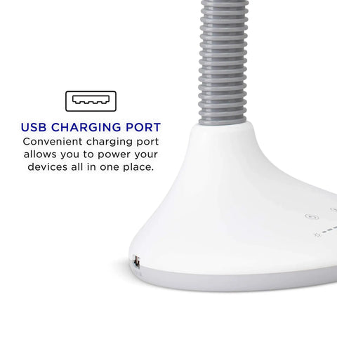 SmartLight Full Spectrum LED Desk Lamp USB charging port on base, flexible gooseneck part visible