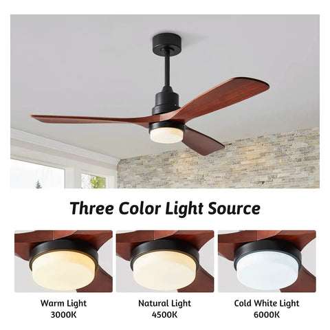 52 Inch Ceiling Fan With Lights Remote Control Wood Finish Quiet Reversible DC Motor Sleep Timer 6 Speeds Energy Efficient