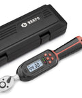 Three Eighths Inch Digital Torque Wrench With Go-To Preset Values And Six Quick Settings, 2.2 To 44.3 Ft Lbs Or 3 To 60 Nm, Buzzer And LED Alerts, Compact Electronic Torque Tool For Motorcycles And Bikes shown with black case