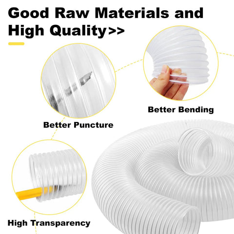 4 Inch Dust Collection Hose For Shop Vac Flexible Ducting With 304 Stainless Steel Clamps Puncture Resistant PVC Tube