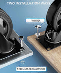 Two installation methods for 3 Inch Caster Wheels Set Of 4 Heavy Duty With Brake Non Marking Polyurethane Swivel Casters shown on wood and steel.