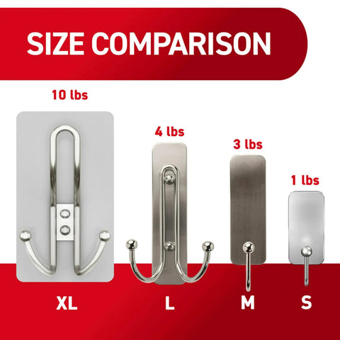 Size comparison of X Large Satin Nickel Triple Hook With Adhesive Strips For Damage Free Hanging Up To 10 Lbs No Tools Wall Hook