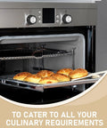 Open oven with fresh bread on tray, showcasing oven control panel with universal knob replacements for precise cooking time control.