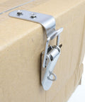 Heavy Duty Beefy 304 Stainless Steel 90 Degree Latch Kit mounted on a cardboard box for tool boxes cabinets trunks and trailers