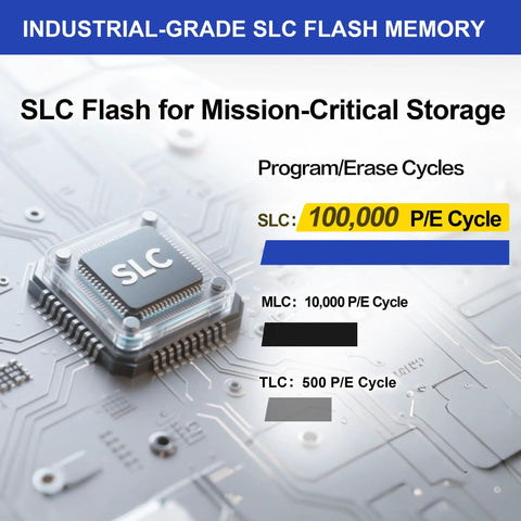 Industrial-grade SLC Flash Memory chip with high program/erase cycles, designed for mission-critical storage solutions.