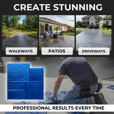 Slate Texture Concrete Stamps 24x24 Inches Pro Grade Durable Polyurethane Rigid Mats for patios, driveways, and walkways.