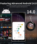 Crisp 6.8 Inch 5G Unlocked Android Cell Phone With S Pen 8GB Ram 512GB Storage Smartphone showing features of Android 14.0 interface.