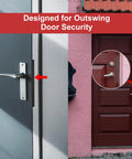 Heavy Duty 7 Inch Outswing Door Latch Guard Plate Matte Black Stainless Steel Security Shield on door frame, enhancing security.