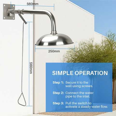 Heavy Duty Rock Solid Wall Mount Emergency Drench Shower Station With Horizontal Npt Thread Drench Head For Lab Factory Workshop Chemical Safety Flush System