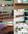 Dope Heavy Duty 10 Inch Shelf Brackets Set Of 20 White Metal Adjustable Floating Shelf Brackets used in various interior settings.