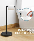 Matte Black Freestanding Toilet Paper Holder Stand For Bathroom With Dope 304 Stainless Steel Rustproof Pedestal And Large Storage