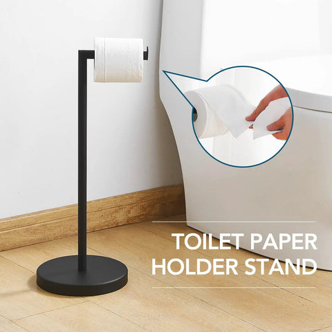 Matte Black Freestanding Toilet Paper Holder Stand For Bathroom With Dope 304 Stainless Steel Rustproof Pedestal And Large Storage