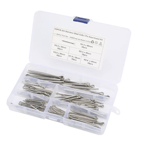 Cotter Pin Kit 150 Pcs Stainless Steel 304 Hairpin Fasteners 6 Size Assortment M1.6x25 M2.5x25 M2.5x40 M3.2x30 M3.2x40 M4x60 For Auto Truck