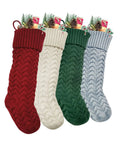 Cozy Knitted Christmas Stocking Gift Bags for candy treats and small gifts with pinecones and candy canes.