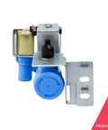 Water Inlet Valve 242252702 For Refrigerators Replacement front view with attached metal bracket and blue fittings.