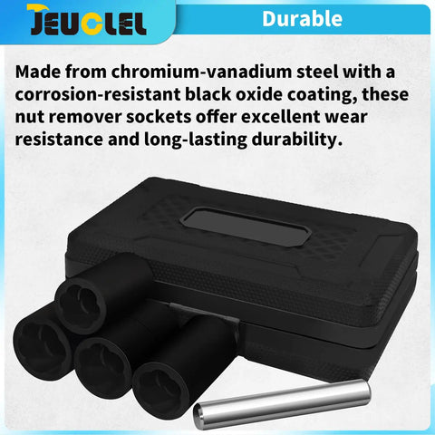 Twist Lug Nut Socket Set One Half Inch Drive Damaged Nut Lock Remover And Extractor Kit With 17mm 19mm 21mm 22mm Sockets