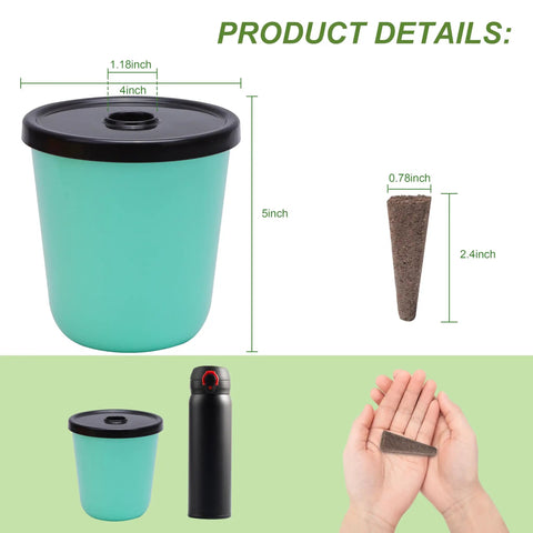 Kratky Method Hydroponic Planter Kit with eight planters and twenty four growing sponges showing planter dimensions.