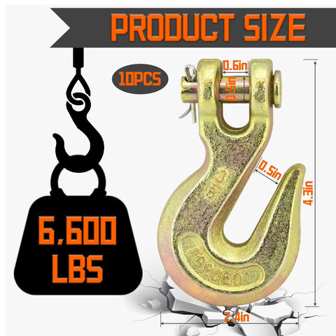 Ten Pack Heavy Duty Chain Hooks Forged Grade 70 Grab Hooks Three Eighths Inch for Truck Trailer Rigging Crane and Boat