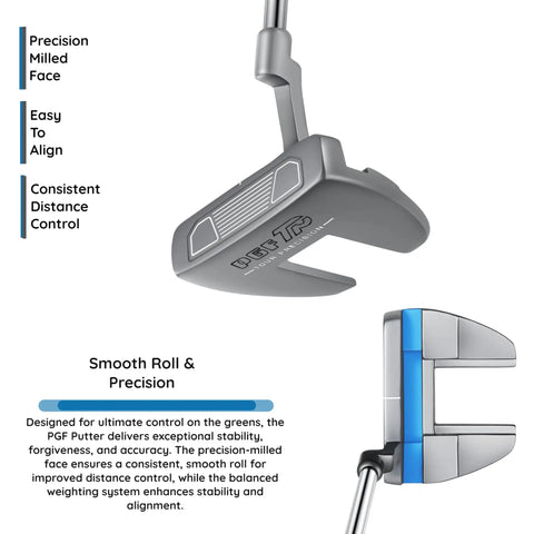 Precision view of putter from Women Gold TP 11-Piece Complete Golf Club Set Right Hand Petite, showcasing milled face design.