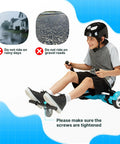 Child riding HoverflyKart Seat Attachment For 6.5 Inch To 10 Inch Self Balancing Scooters, Adjustable Frame Length And Handlebar Control