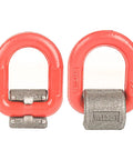 Front view of two red D-shaped lifting rings with gray steel latches; forged alloy steel, 3.15T capacity