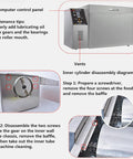 Zero Fuss Automatic Commercial Coffee And Nut Roaster With Digital Led Display and Reliable Thermostat showing maintenance steps and control panel.