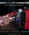 Close-up of a quick 1/4 inch NPT connector on a 60 Amp Plasma Cutter With Non-Touch Pilot Arc, Dual Voltage 110V 220V, Upgraded Large LED Display.