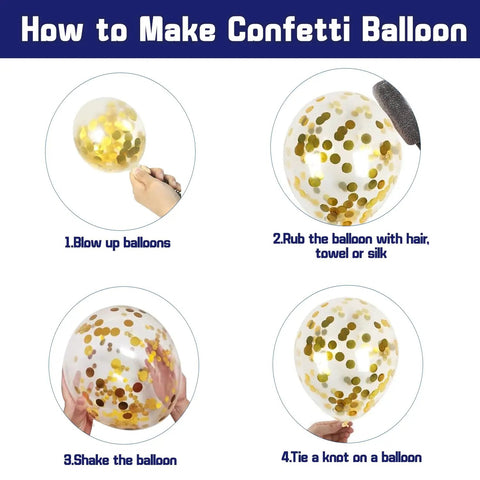 Steps to make Bold Navy Blue Gold Confetti Balloons Set 50 Pack 12 Inch Latex Balloons With Ribbon In Navy White Metallic Gold